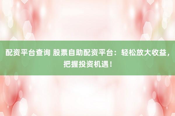 配资平台查询 股票自助配资平台：轻松放大收益，把握投资机遇！