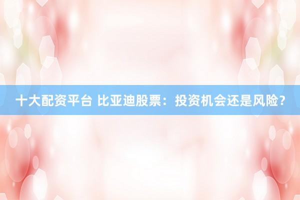 十大配资平台 比亚迪股票：投资机会还是风险？