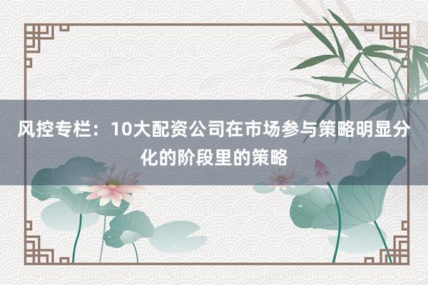 风控专栏：10大配资公司在市场参与策略明显分化的阶段里的策略