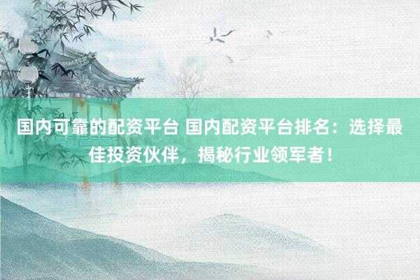 国内可靠的配资平台 国内配资平台排名:选择最佳投资伙伴,揭秘行业领军者!